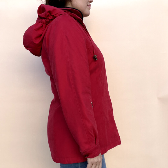 Vintage JNY Jones New York Jacket Women's S Red Removable Hood Full Zip 90s - Picture 2 of 15